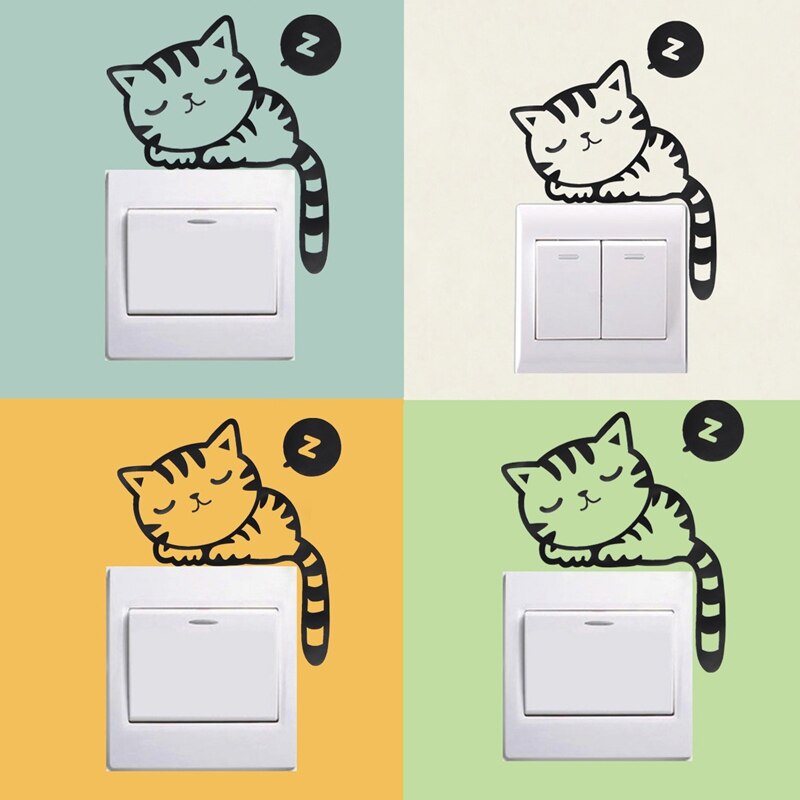 DIY Home Decal Switch Sticker Cartoon Cat Sleeping Living Room Bathroom Decoration Mural Art Wall Decal Removeable