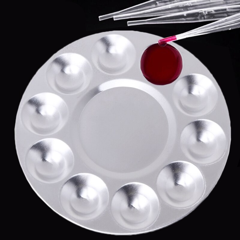 Oil Paint Palette Plate Aluminum Round Oil Paint Palette Art Color Mixing Plate with 10 Grooves Art Supplies