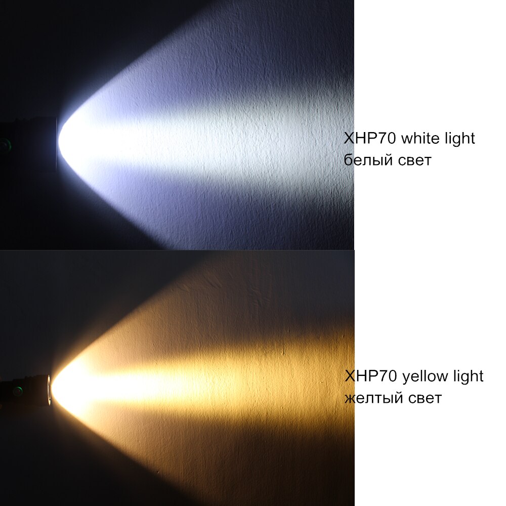 Xhp 70 dykkerlommelygte 4000lm undervandslygte xhp 70.2 led vandtæt lampe hvid/gult lys  + 26650 batteri + oplader
