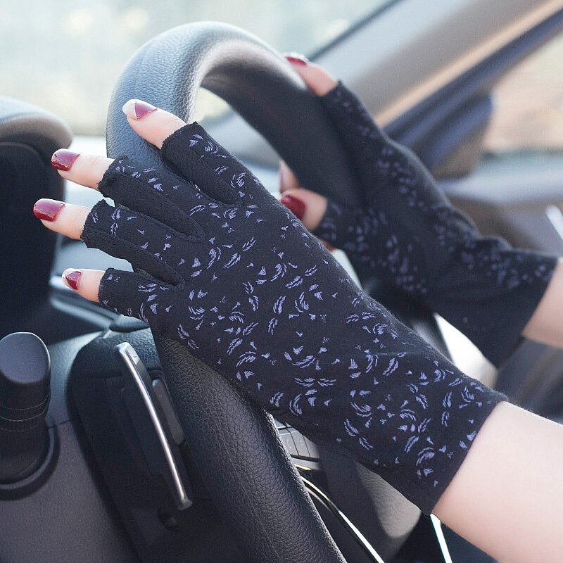 Mode Vrouwen Katoen Dot Zomer Vingerloze Half Vinger Anti-Skid Zon Bescherming Afdrukken Anti-Uv Dunne Korte Rijden handschoenen: 42BBlack