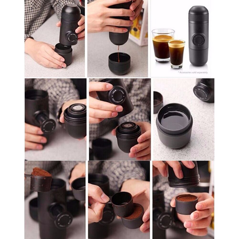 mini manuell kaffetrakter 70ml til hjemme bil reise kontor håndholdt espresso trykk kaffemaskin trykk forsyninger tilbehør