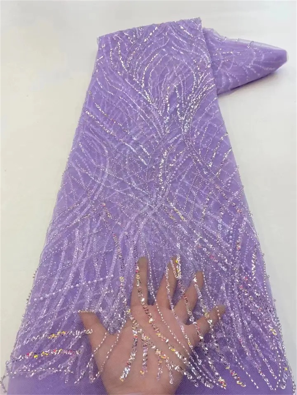 Luxe Afrikaanse pailletten kralen kant stof 2025, bruidegom Nigeriaanse bruiloft bruidsborduurwerk Franse tule naaien: WHITE