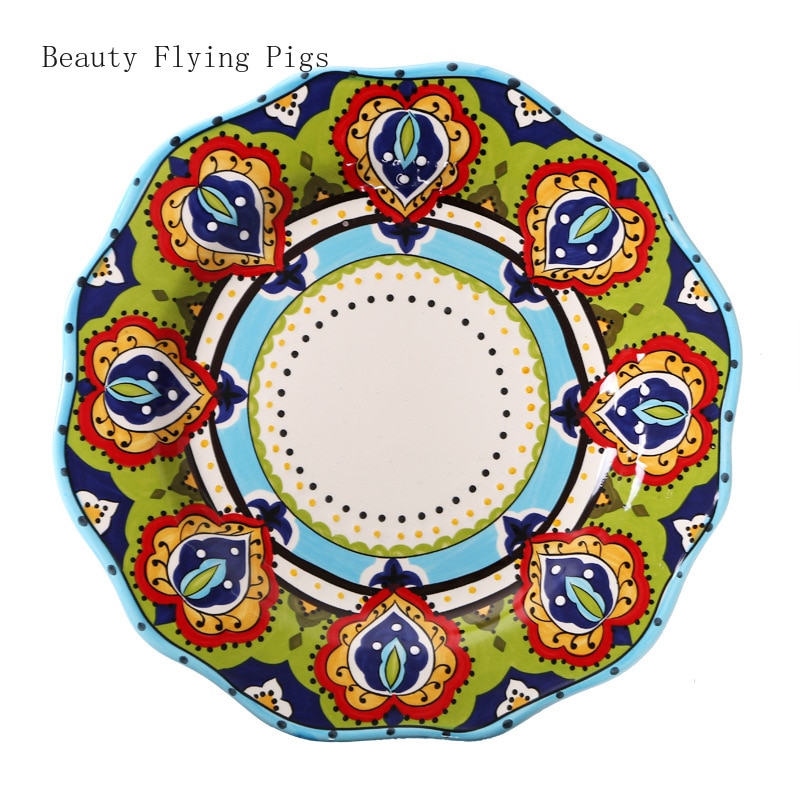hand-painted ceramics Western dish bowl set plate glaze color personality ceramic tableware personality