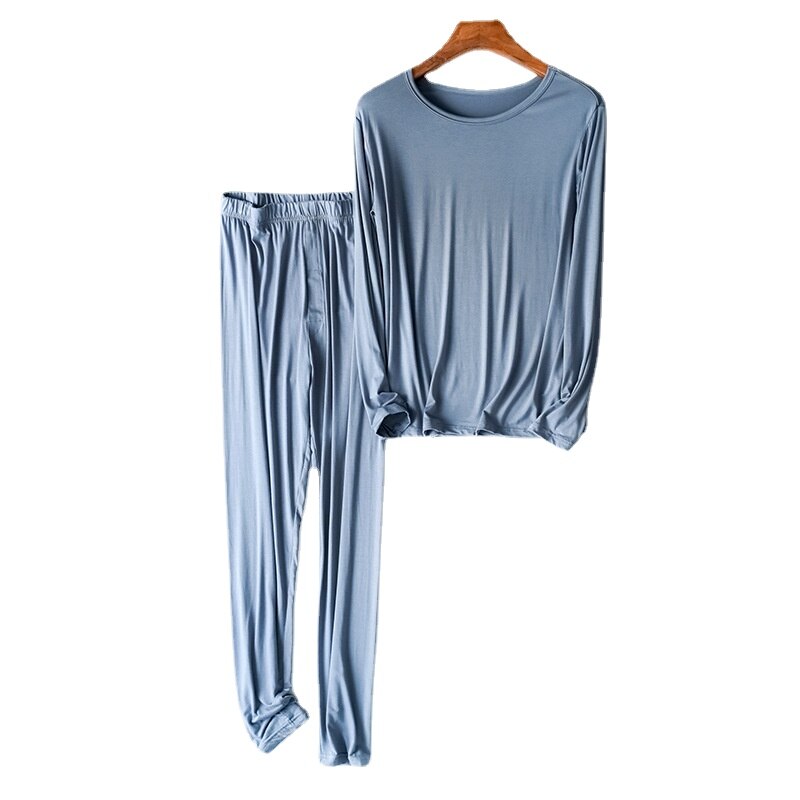 Pyjama en coton Modal pour homme, vêtements de nuit à manches longues, couleur unie, ample, grande taille, tenue de maison, printemps, 95%