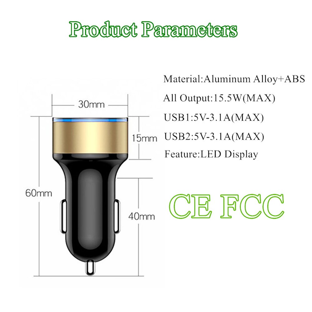 Cargador Mini USB para coche, dispositivo de carga rápida con pantalla LED 3.1A, Dual USB, para iPhone XR 11
