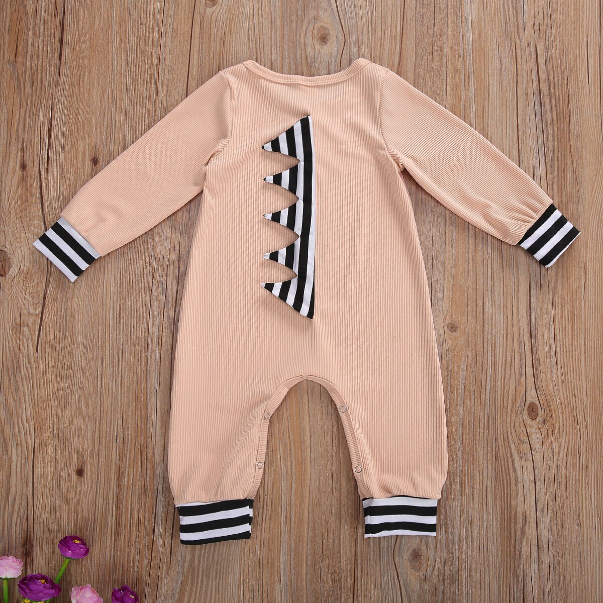Peuter Herfst Kleding O-hals Lange Mouwen Geribbelde Jumpsuit Met Strepen Manchetten En Terug Trimmings Voor Baby Meisjes, Jongens