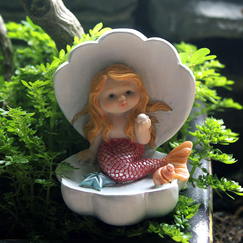 VILEAD Cute Sleeping Mermaid Figurines for Aquarium Miniature Fairy Garden Cake Decorations Resin Room Decor Accessories Shells
