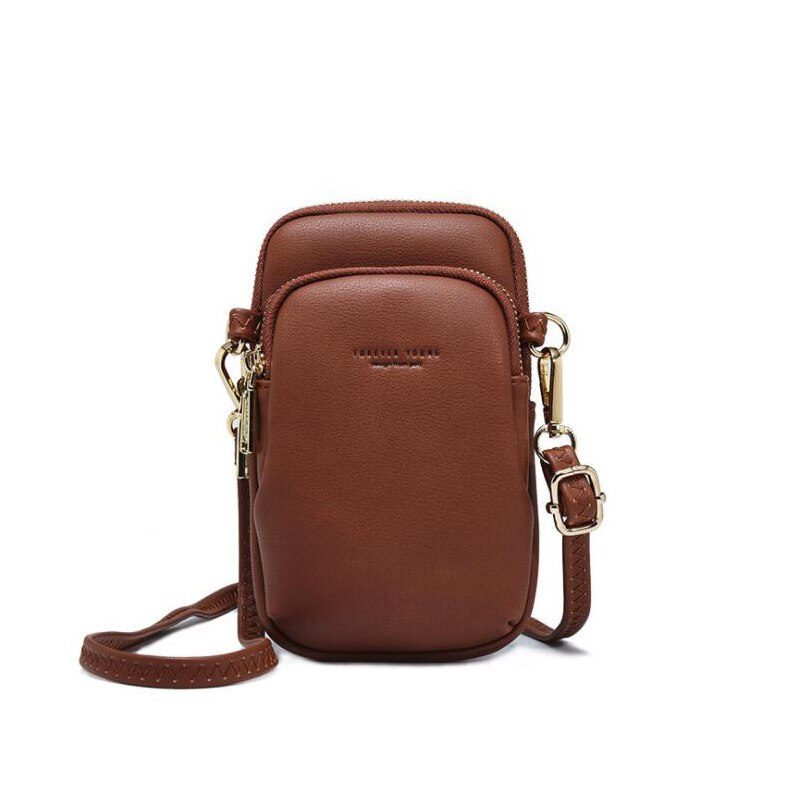 Tinkin casual kvinnor axelväska liten crossbody väska för flickor sommar crossbody mobiltelefon axelväska: Brun