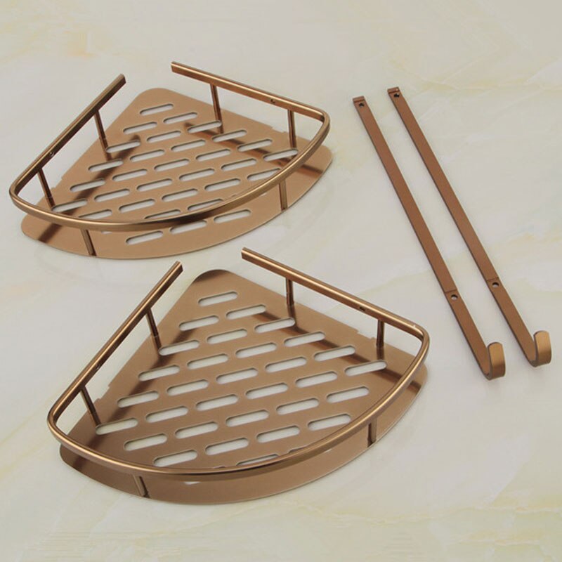 2-Tier Bathroom Shelves Antique Brass Material With Robe Hook Bathroom Storage Basket Wall Mounted Bathroom Corner Shelf 9115F