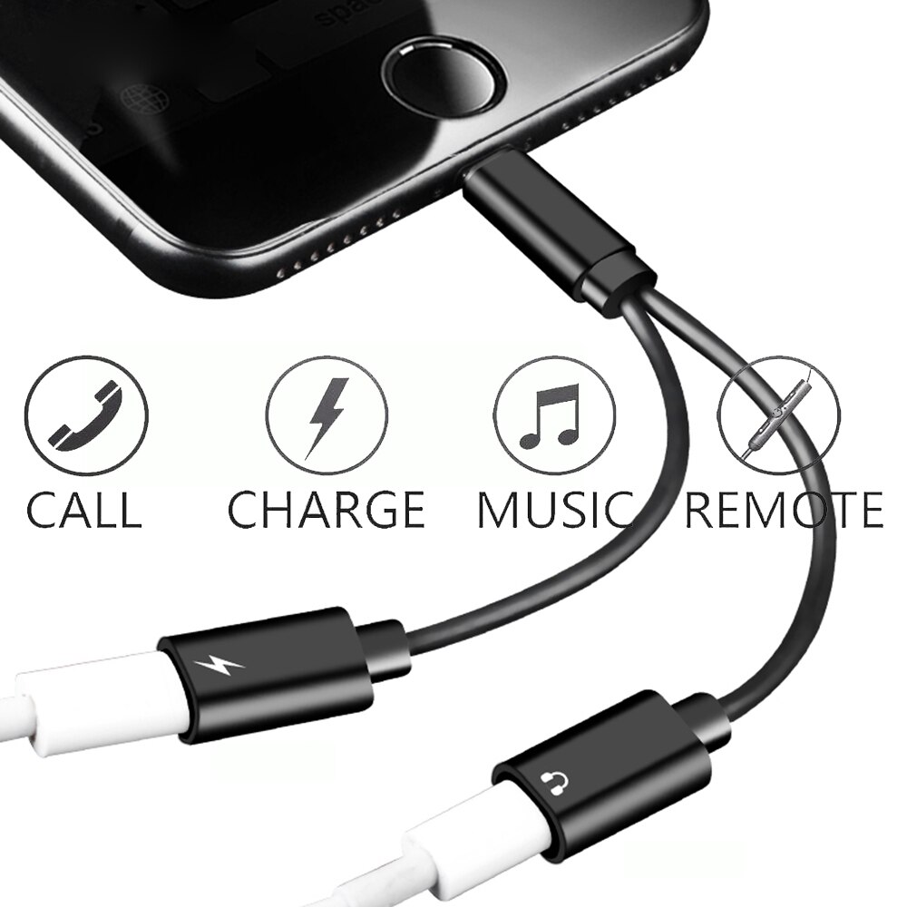 Dubbele verlichte hoofdtelefoonaansluiting en oplaadadapter donglekabel compatibel met iphone 11/11 pro/x/xr/xs/xsmax /8/7, ondersteunt alle ios