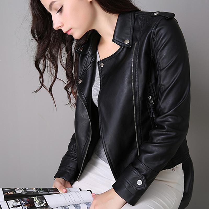 Women Leather Coats Spring Autumn Cheap Black Jacket Ladies Moto Biker Leather Jackets Woman Short Zipper Pvc Coat