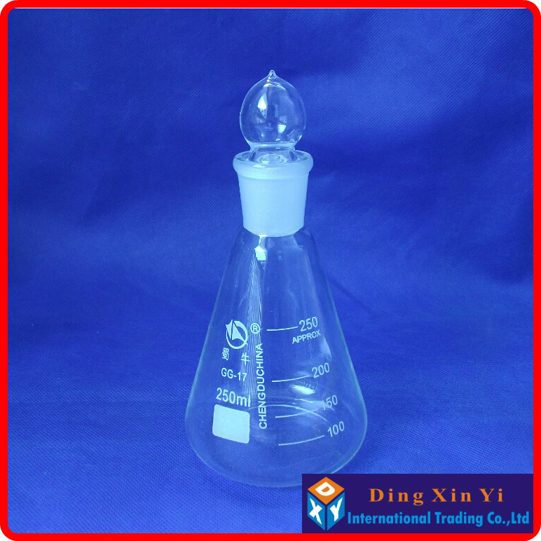 (6pieces/lot)250ml conical flask with cover,Conical flask with stopper,high borosilicate glass,