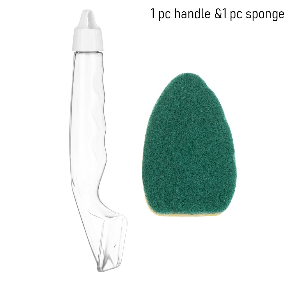 Replaceable Cleaning Brush With Refill Liquid Handle Scouring Pad Sponge Brush Dispenser Dish Scrubber Home Washing Tool: 1
