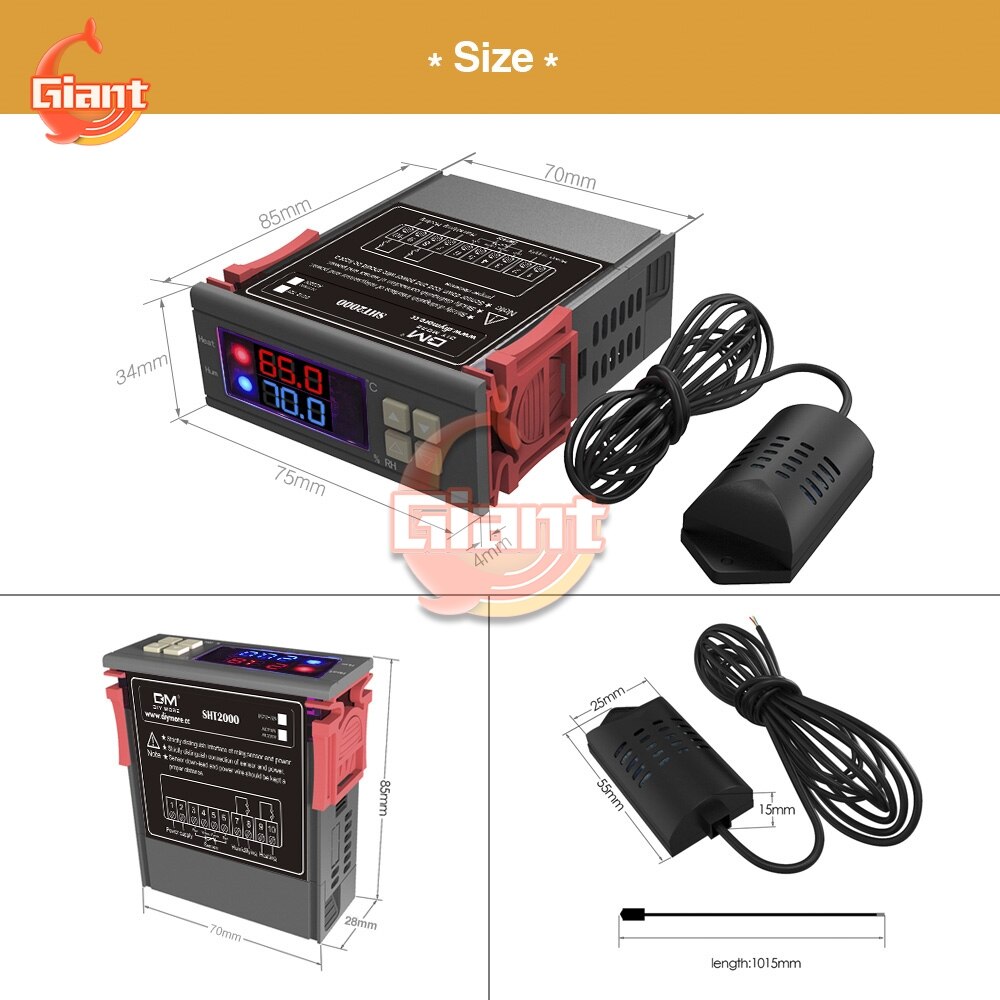 SHT2000 Dual Digital Thermostat Temperature Humidity Controller Thermometer Hygrometer Controller AC 110V 220V DC 12V 24V 10A