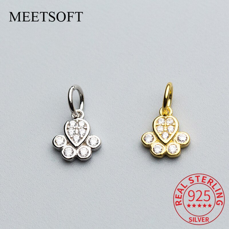 MEETSOFT simpatici animali in argento Sterling 925 cane zampa di zircone Charms per fai da te fatti a mano gioielli raffinati collana braccialetto accessorio chic
