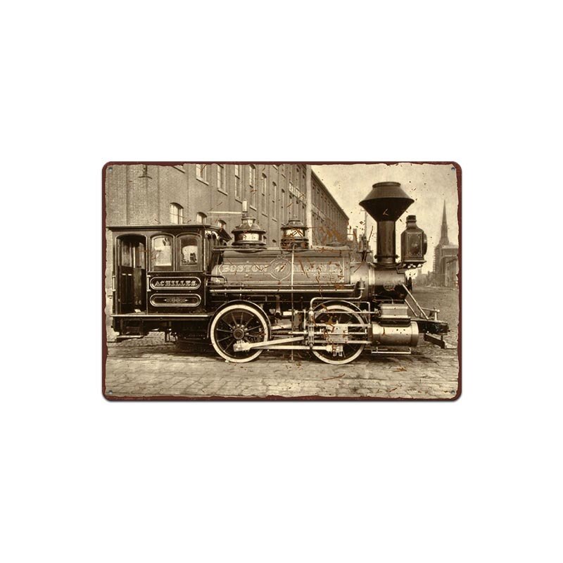Vintage metalen bord met trein, treinplaatje, metalen vintage pub, grappig blikken bord, wanddecoratie voor bar, pub, club, borden: 11