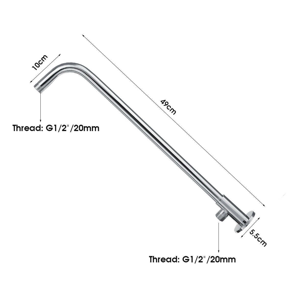 49cm g1/2 " vægmonteret bruser forlængerarm vinklet ekstra rør rustfri stål slange til regnbruser hoved badeværelsestilbehør
