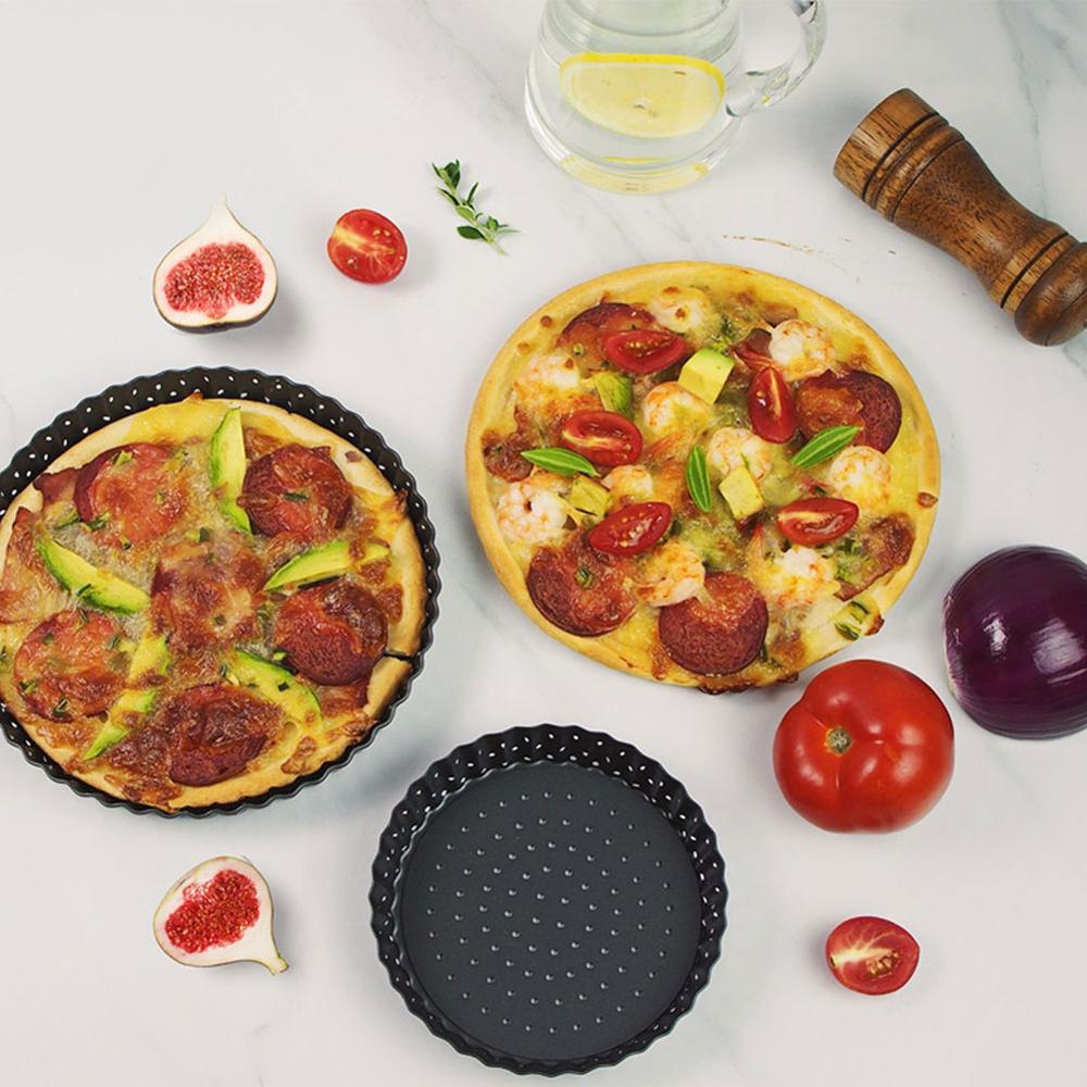 Kulstofstål non-stick gør-det-selv mikroovn pizza bagepande mesh plade plade bagegrej hjem køkken restaurant værktøj