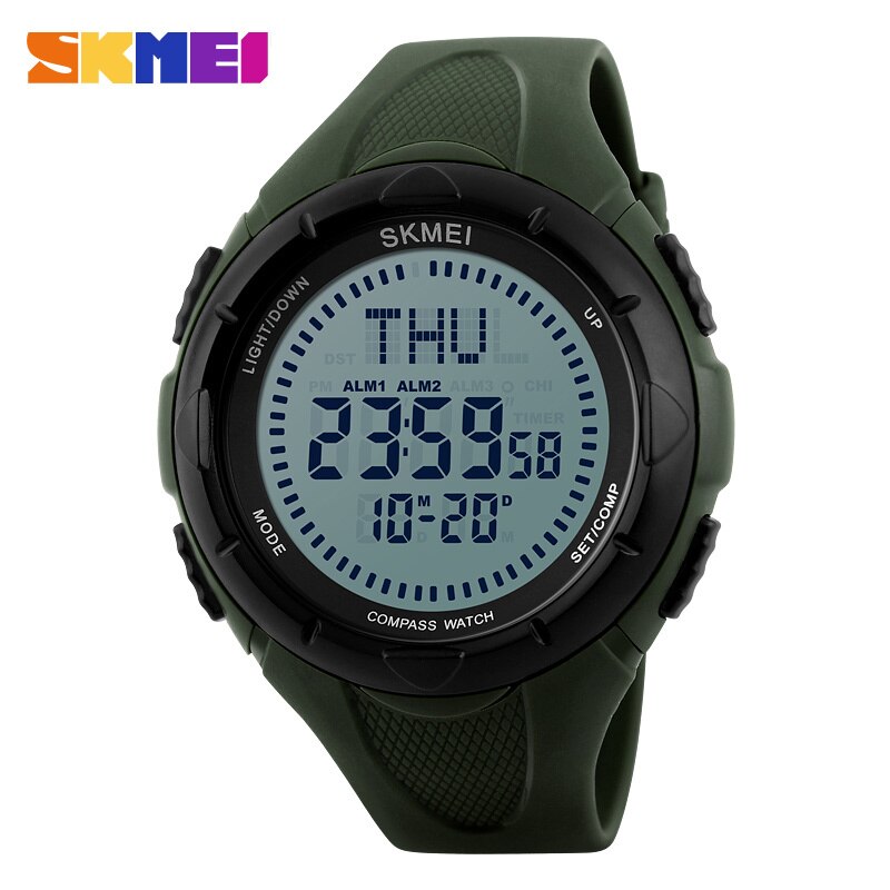 Relojes de pulsera digitales SKMEI 1232 para hombre, brújula, relojes con luz mundial, repetidor, alarma de cuenta atrás, reloj deportivo, reloj Masculino: green