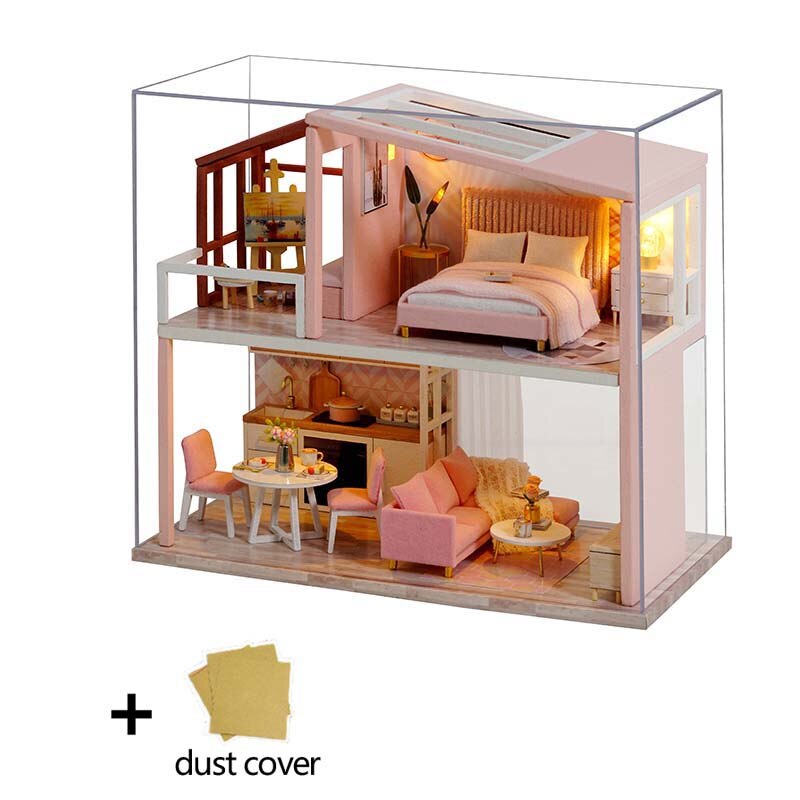 Dukkehus miniature gør-det-selv-model dukkehus med møbler amerikansk retrostil træhus håndlavet legetøj skov gange  z007 # e: Ql003 med låg