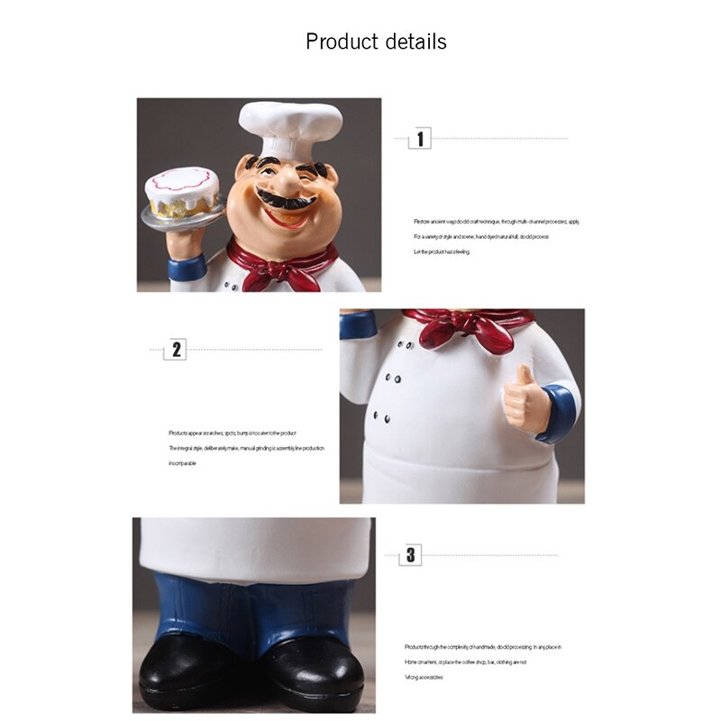 AC86 -Retro Chef Model Ornaments Resin Crafts Mini Chef Figurines Home Kitchen Restaurant Bar Coffee Decor
