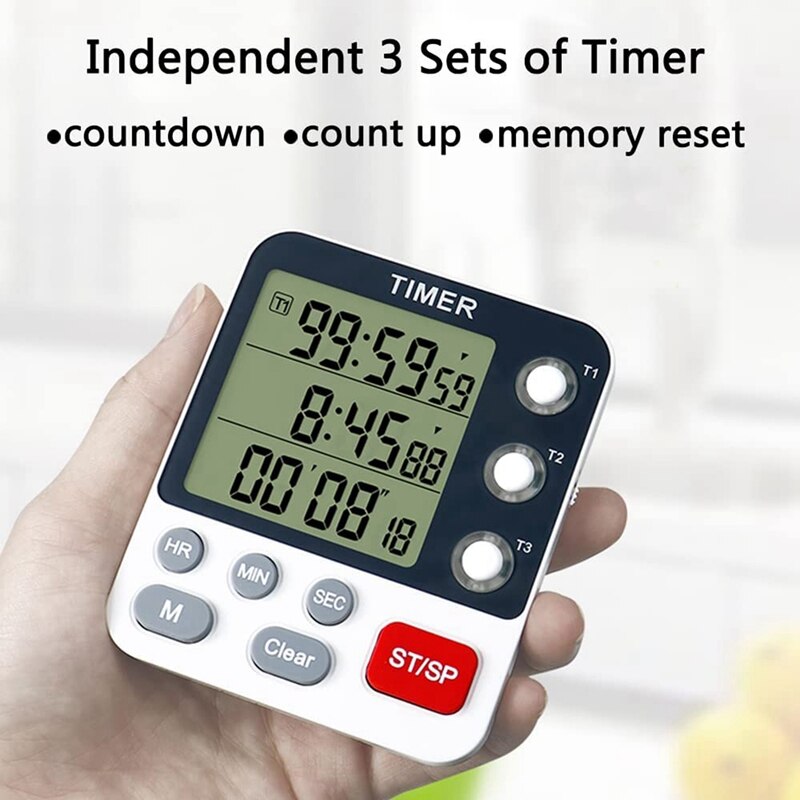 Digital Dual Kitchen Timer,3 Channels Count UP/Down Timer,Cooking Timer,Large Display,Loud Volume Alarm and Flashing