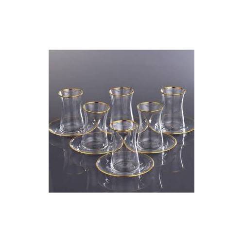 Pasabahce Heybeli – service à thé doré, 12 pièces, tasse à thé turque, soucoupe à thé, service à thé turc, arabe, marocain, russe