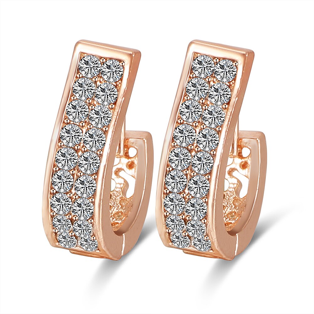 Classic Rose Gold Hoop Earring Voor Vrouwen Exquisite Hollow Craved Patroon Kristal Oorbel Mode Bruiloft Sieraden Voor Vrouwelijke
