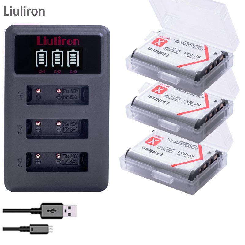 5x Bateria NP-BX1 NPBX1 np bx1 batería para Sony DSC-RX100 DSC-WX500 HX300 WX300 HDR AS100v AS200V AS15 AS30V AS300 M3 M2 HX60: charger and 3battery