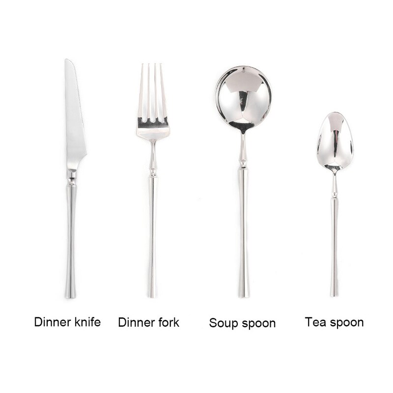 304 Mirror Stainless Steel Dinner Knife Fork Spoon Dinnerware Set Luxury Cutlery Silverware Steak Coffee Dessert Fruit Fork: 4 PSC-SET B