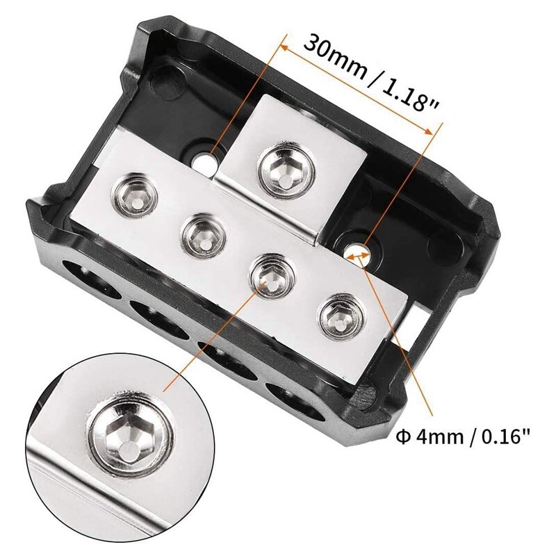 4 Way Power Distribution Block 1X 0/2/4 AWG in 4X 4/8/10 Out Amp Power Distribution Block for Car Amplifier Audio 2 Pack