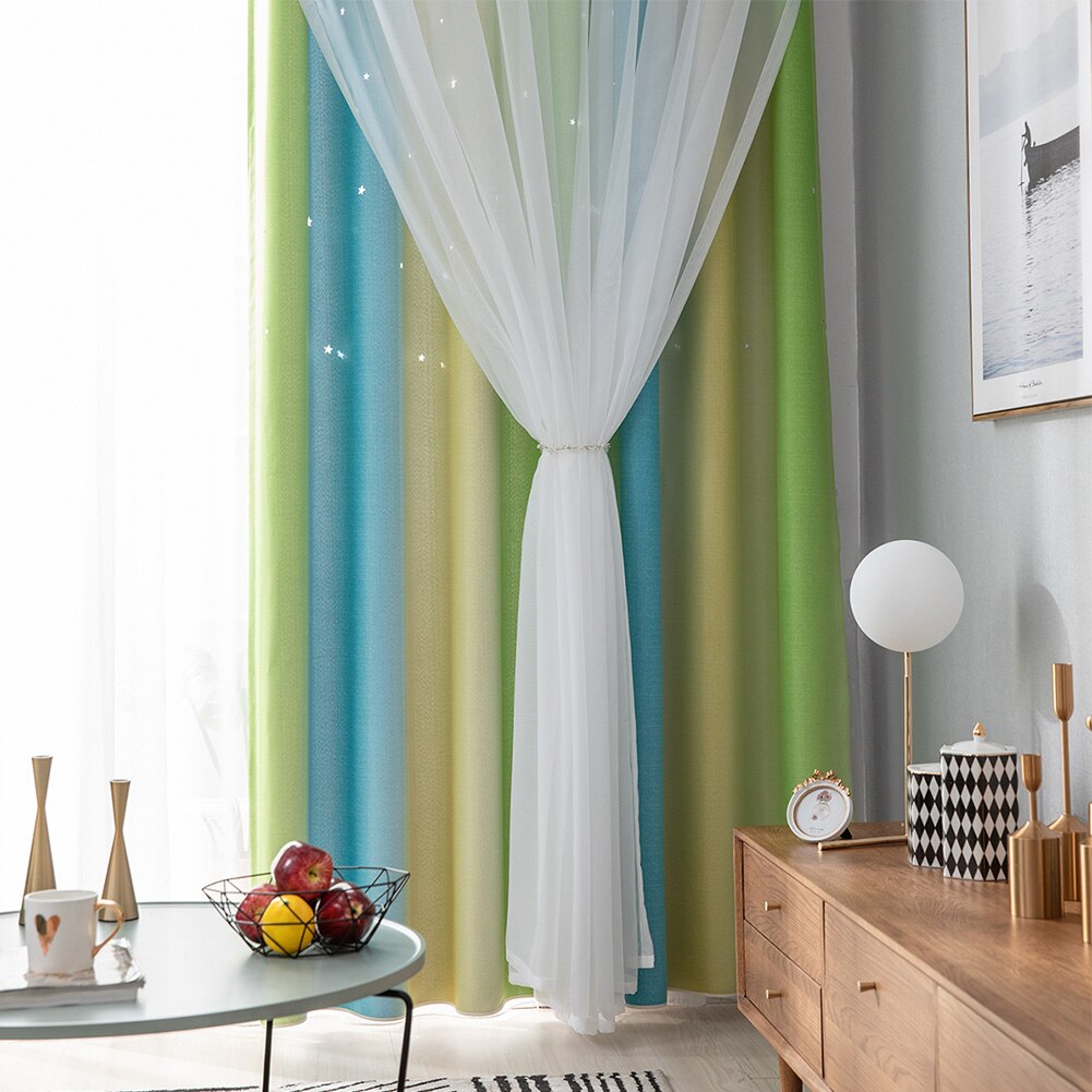 Polyester huis gradiënt romantische ster gordijnen dubbele laag ring extra lang verduisterend raam woonkamer buiten