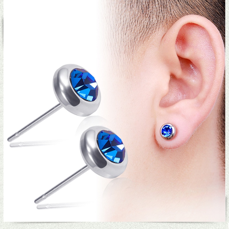 Aretes magnéticos de tendencia simple viento frío imán de hombres y mujeres piedra sin orejas personalidad clip de oreja hombres de material de cobre de la oreja: 8mm blue puncture