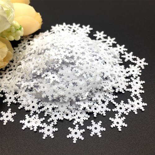 7mm Witte Kleur Sneeuwvlok Losse Pailletten Pvc Pailetten Naaien voor DIY Kerst Craft Wedding Home Decoratie Ornamenten 20g: White