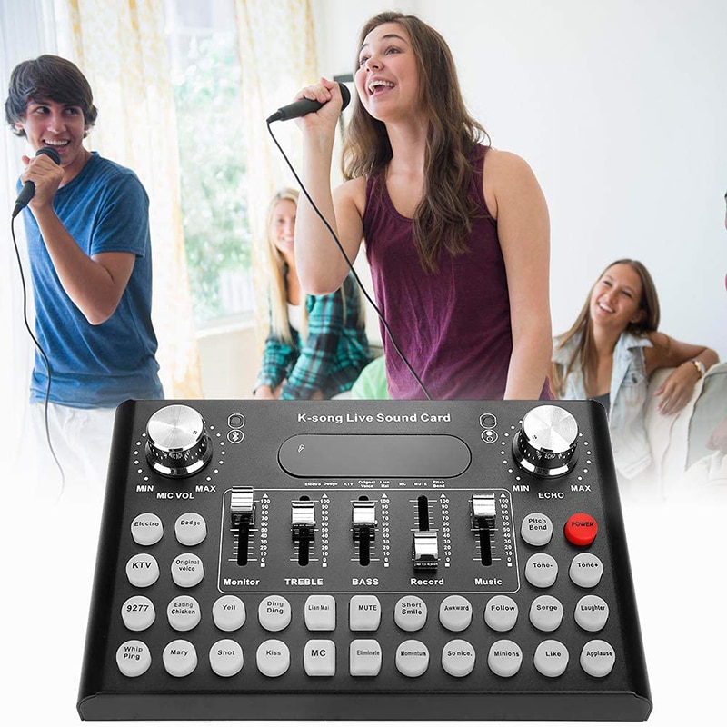 1Set F9 Electric Sound Card 18 Live Sound Effects Bluetooth Microphone Mixer Voice Changer For Mobile Computer Audio Sound Card