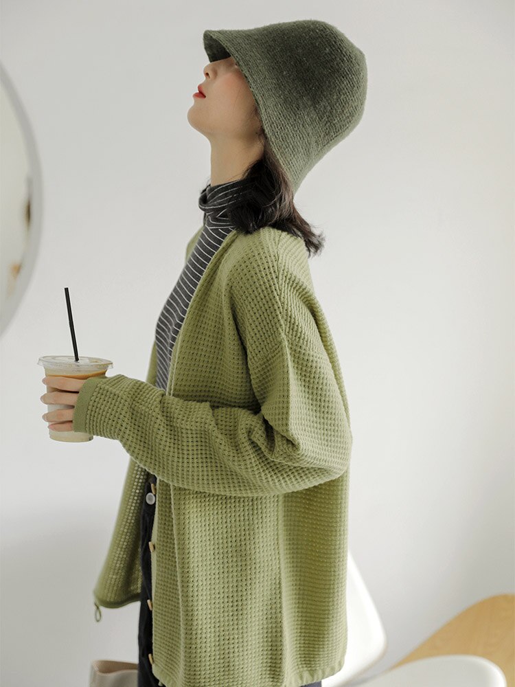 MAXSITI U sombrero de lana de colores sólidos, sombrero con forma de cubo para mujer, sombrero de pescador para otoño e invierno, gorro de lana tejido Vintage, gorro de lavabo, sombrero de pescador: Verde militar