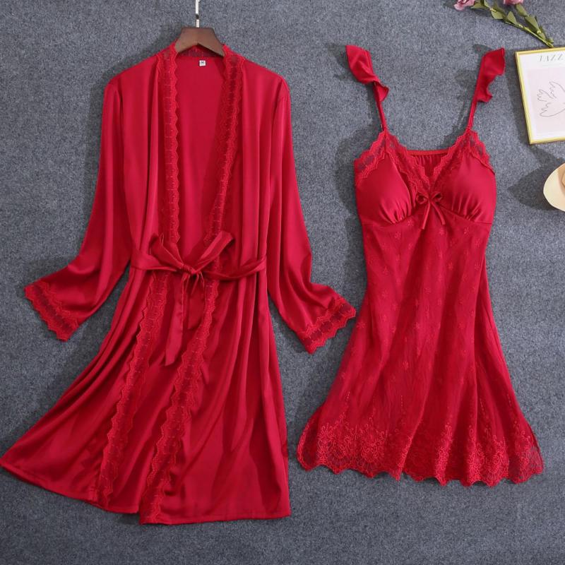 Wit Kant Bruid Bruidsmeisje Wedding Robe Set Vrouwen Zomer Nachtkleding Kimono Badjas Gown Losse Toevallige Slaap Pak Sexy Huis Jurk