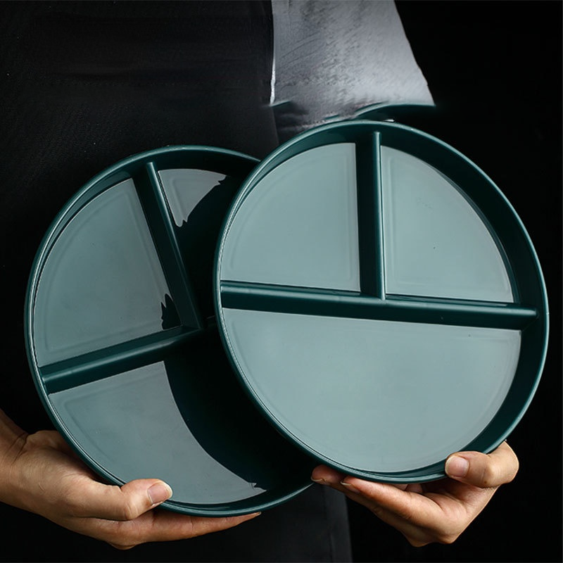 Compartment Plate For Food Round Plastic Dinner Plates Dinnerware Dining Plate Serving Dishes Cake Salad Kitchen Plates
