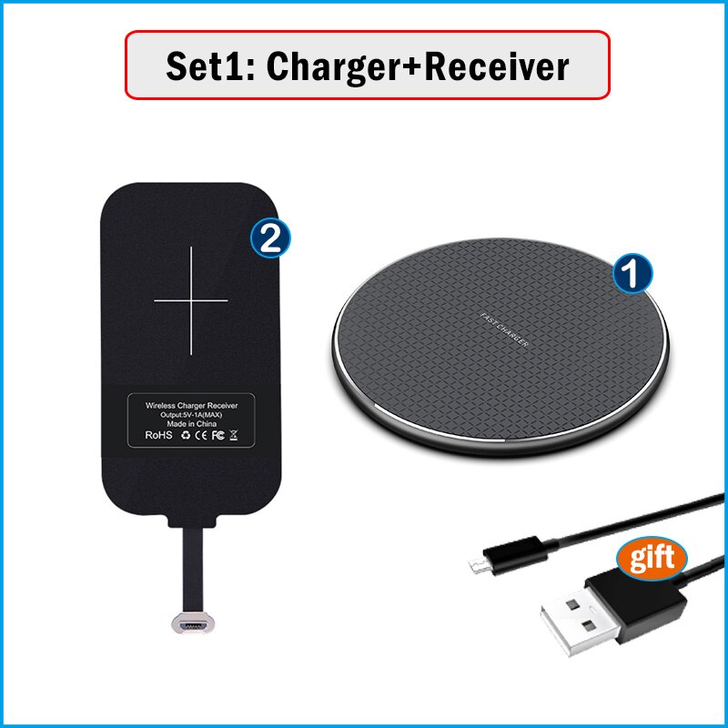 Qi Wireless Charging for Huawei Honor 5A 5X 6A 6X 7 7A 7C 7X 7I 7S 8A 8C 8S 8X Pro Max Y7 Y9 Wireless Charger+Micro USB Receiver: Receiver and Charger