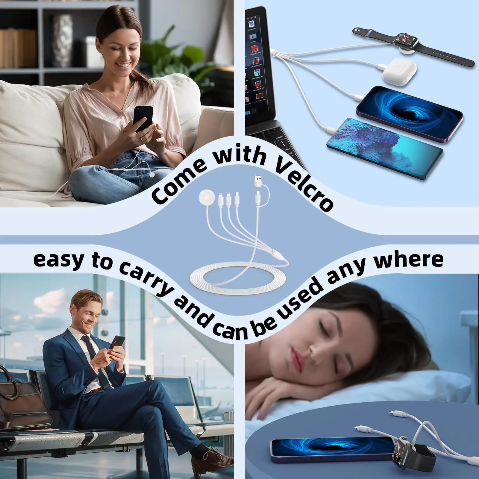Cable de datos de carga Usb 4 en 2 para Iphone, cargador de reloj, Iphone, Cable magnético Iwatch tipo C, Cable de carga rápida de