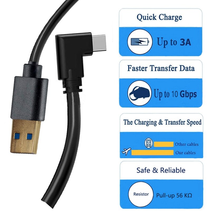 Para oculus quest 2 ligação cabo 16ft realidade virtual fone de ouvido cabo usb 3.2 gen 1 5gbps para jogos acessórios do computador vr