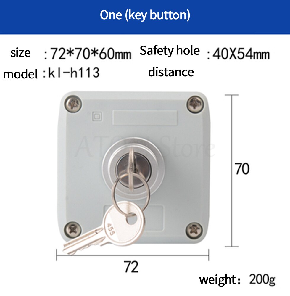 Industrial switch button control box waterproof emergency stop start stop power switch two position key knob: Purple