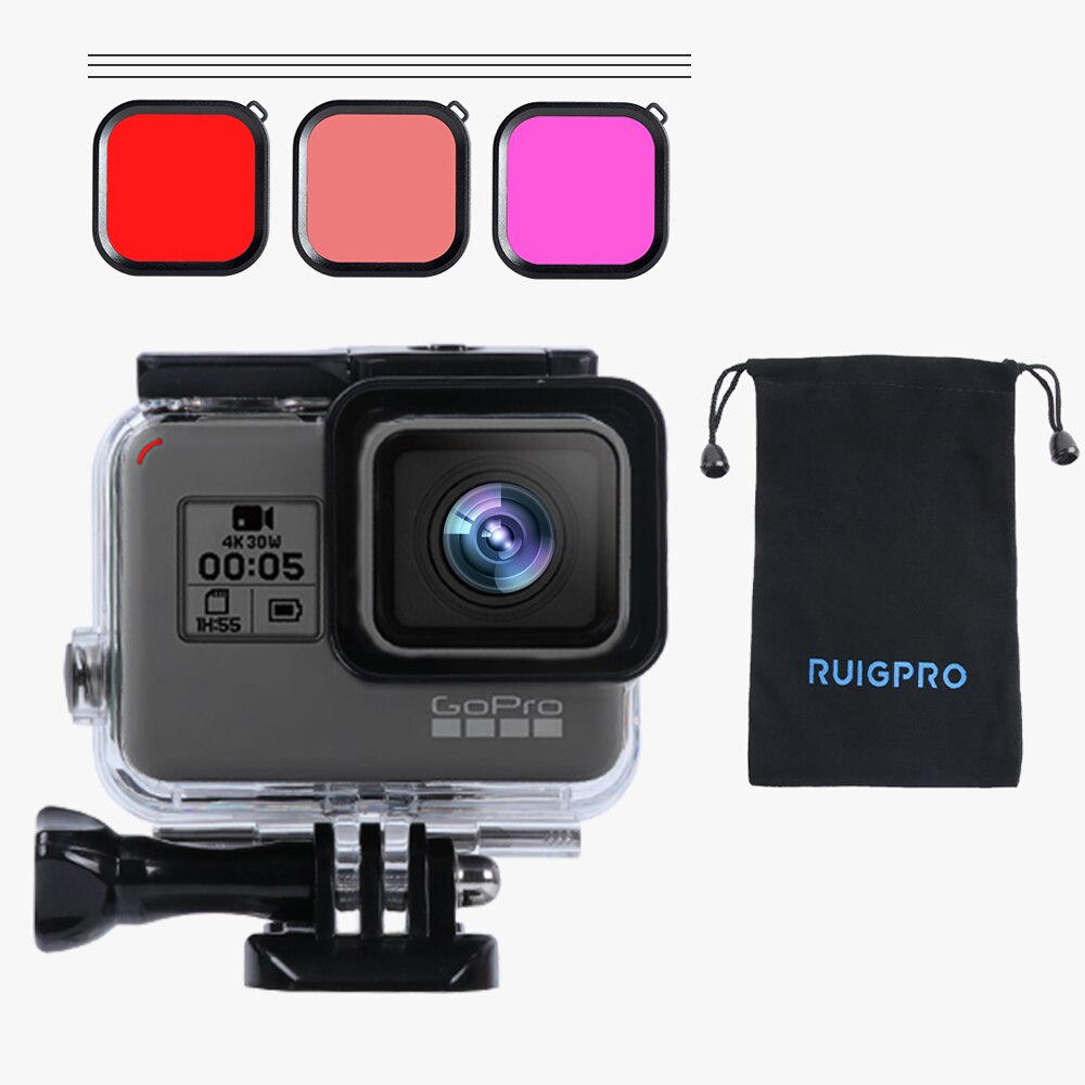 Para gopro acessórios conjunto go pro hero 7 6 5 kit caso eva filme temperado habitação à prova dwaterproof água filtro vermelho quadro silicone protetor: Set 2