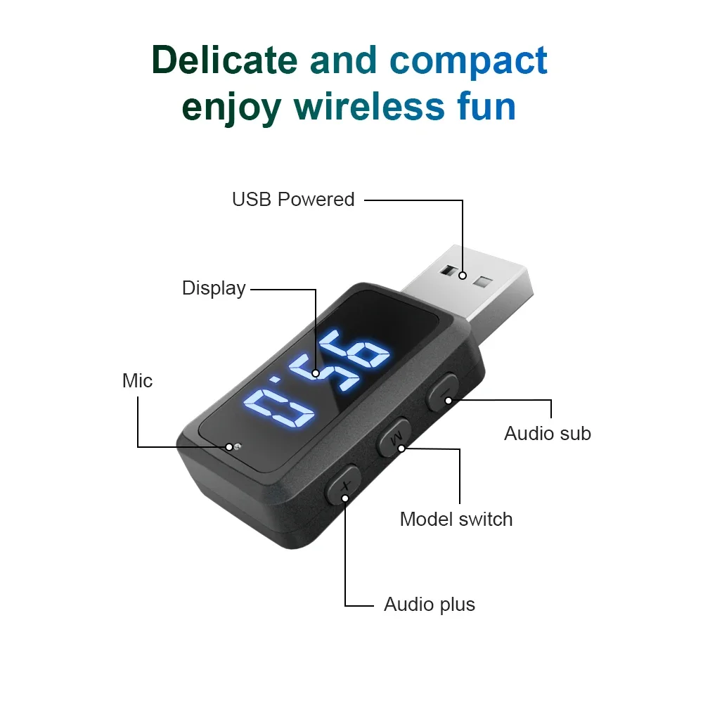 Bluetooth 5.4 Autozender Ontvanger Handsfree bellen Carkit Mini USB Power Auto Draadloze audio-adapter voor FM-radio