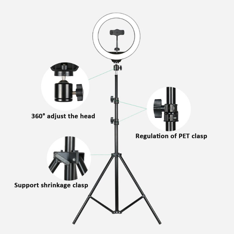 33cm Photography LED Selfie Ring Light Dimmable LED Ring Light Tripod Phone Video Light Lamp With 210cm Tripod Ring Fill Light