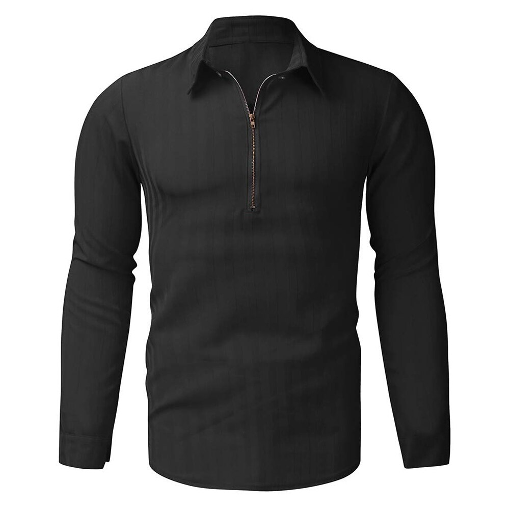 Stribet herreskjorte langærmede mænd skjorter afslappet solid slim fit hvid mand bluser kausal skjorte lynlås bluse toppe