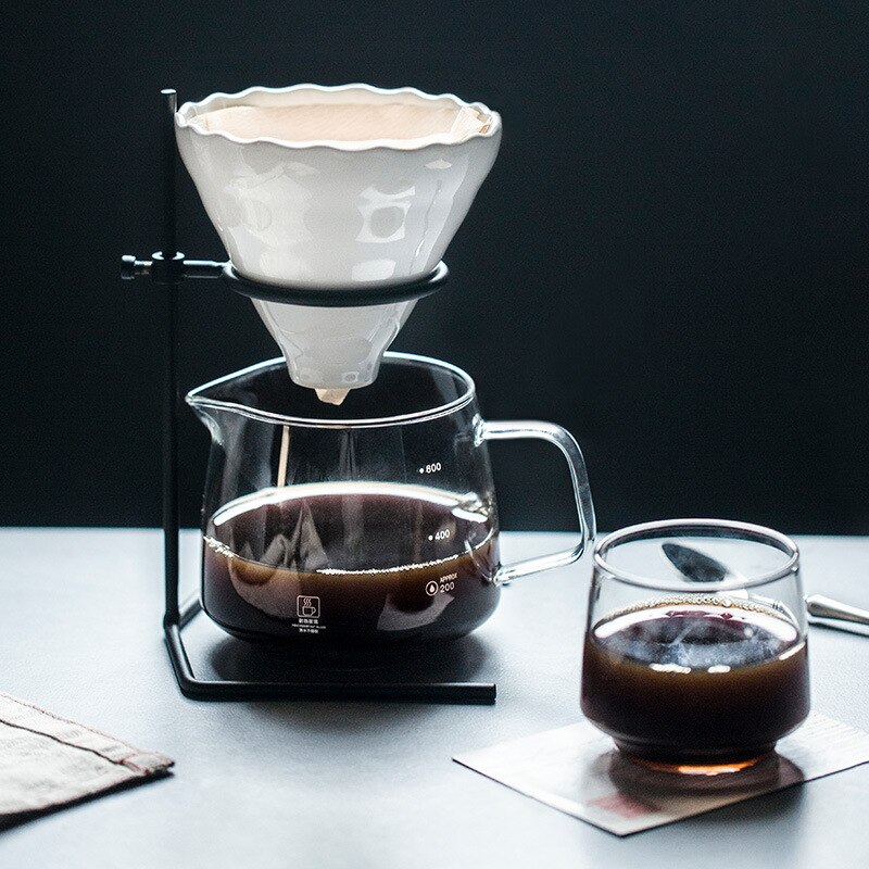 Juego de filtros de café hechos a mano con cafetera de vidrio V60, ollas de café hechas a mano, tetera de café, soporte para gotero