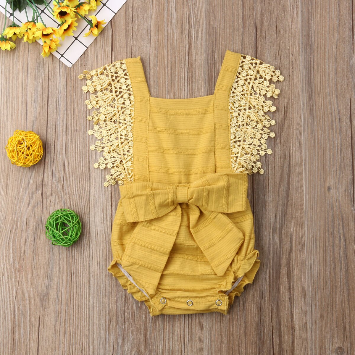 0-18M Nieuw Zomer Mooie Peuter Baby Meisjes Jongens Romper Lace Mouwen Effen Strik Jumpsuits Kleding