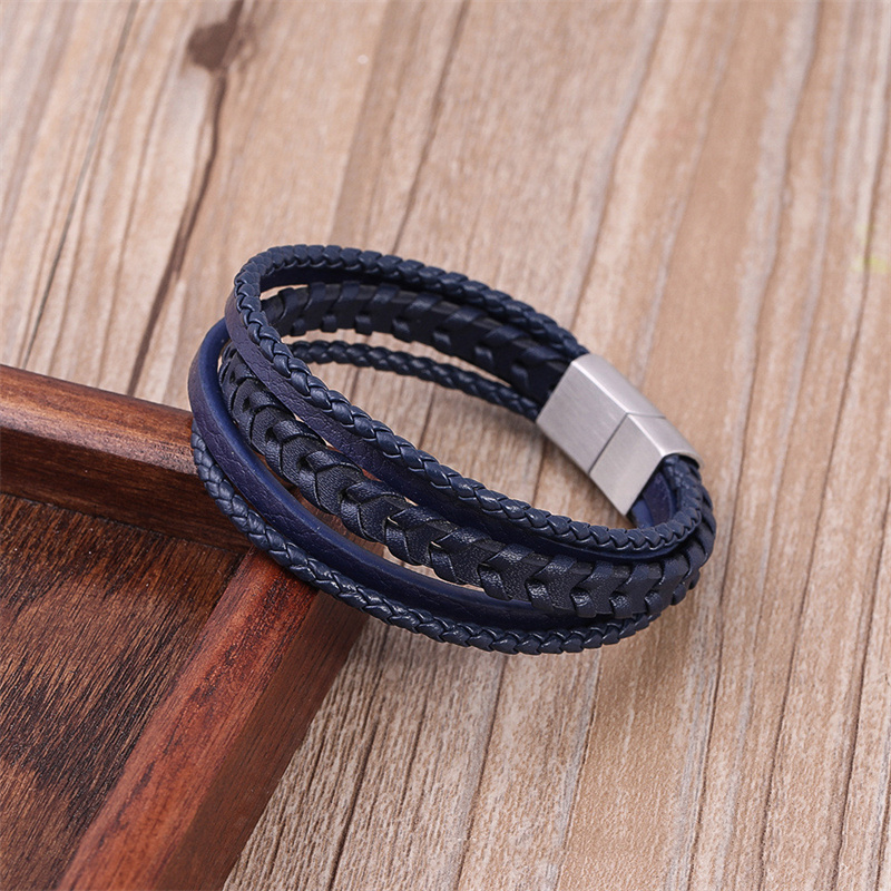 Lederen Mannen Armband Klassieke Roestvrij Staal Multi-layer Leren Armband Voor Mannen Sieraden: 5