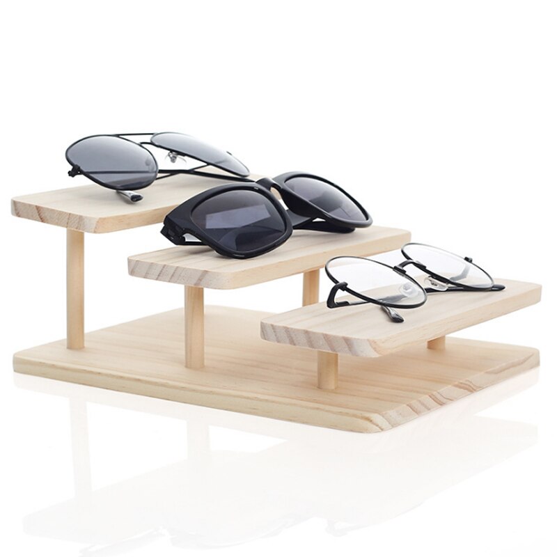 2-5 Layers Sun Glasses Eyeglasses Wood Display Stands Shelf Glasses Display Show Stand Holder Rack Natural Material: 3 layer